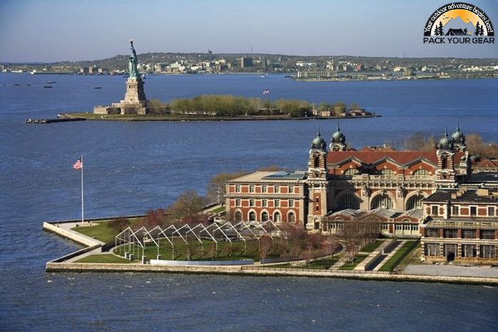 Ellis Island with State of Liberty in the backdrop